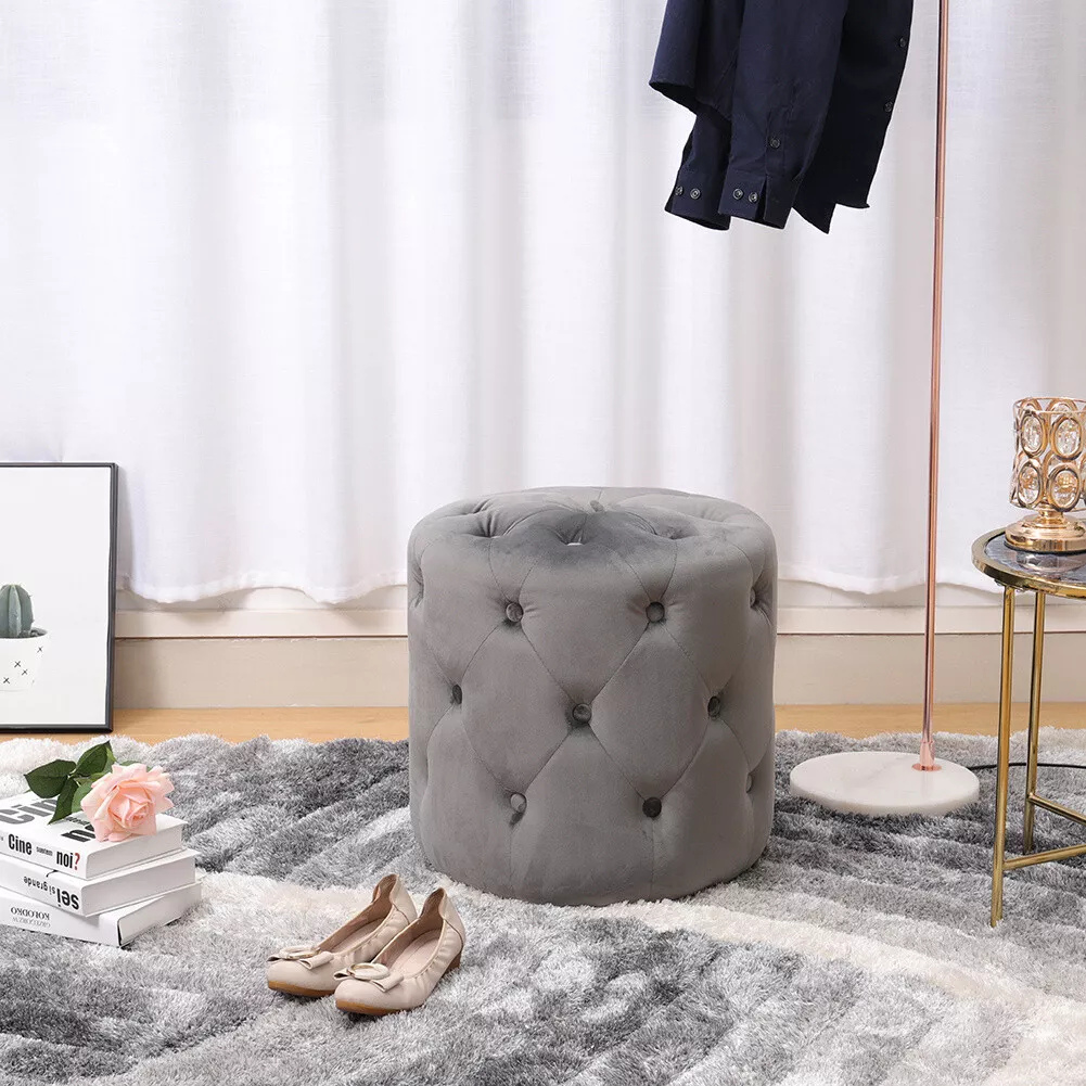 Grey velvet buttoned sale footstool