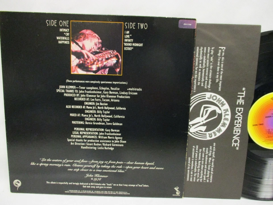 John Klemmer Cry 1978 Promo Record Solo Saxophone Free Jazz NM- ABC AA 1106 - Image 3 of 3