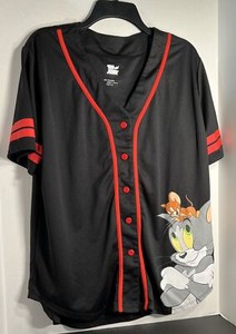 Women’s Tom and Jerry Black/Red Baseball Style Jersey Vibrant Graphics EUC Sz:XL