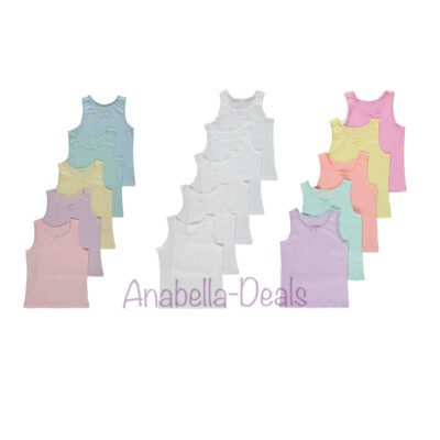 MÄDCHEN KINDER 5ER-PACK WESTE 100 % BAUMWOLLE UNTERWÄSCHE ALTER 2-14 WEISS PASTELL