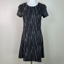 Anthropologie Maeve Dress Small Gray Black A-Line Short Sleeve Stretch Knit