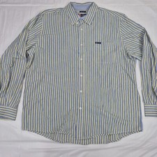Chaps Dress Shirt Mens XXL 2XL Yellow Blue Striped Easy Care Long Sleeve