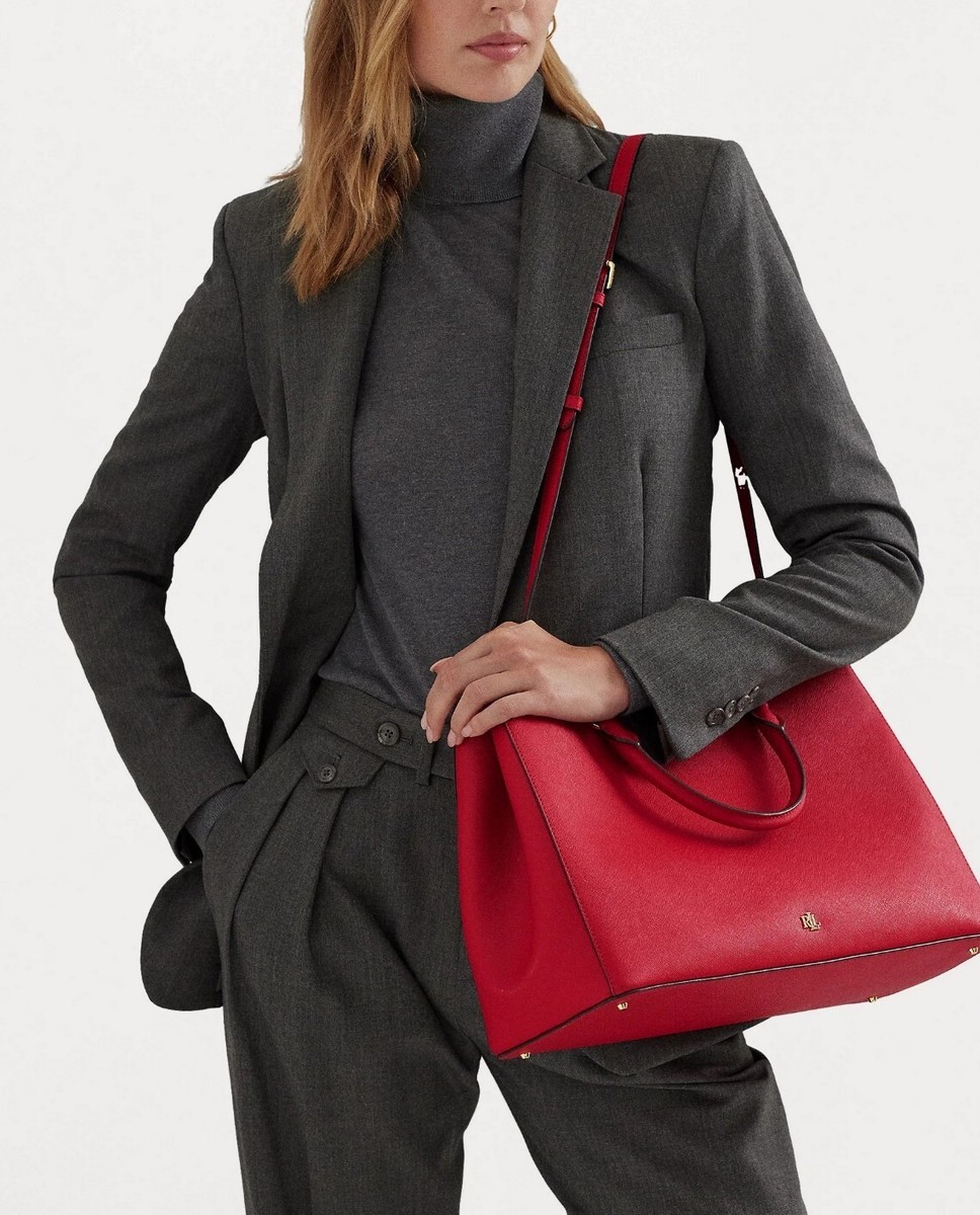LAUREN RALPH LAUREN Crosshatch Leather Large Hanna Satchel