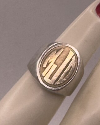 Vintage B.A.B 925 Sterling Silver & 14K Gold  MJD  Signet Ring Sz 4