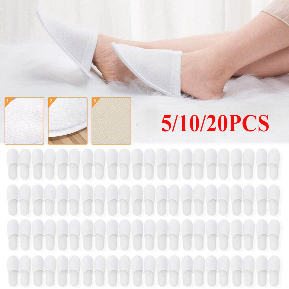 SAOLA 5 20pcs Disposable Spa Hotel Guest Slipper Closed Toe Towelling Heay Duty White