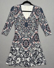 Eliza J Paisley Print Knit Dress V-Neck 3/4 Sleeves Navy, Teal & Pink Size 0P