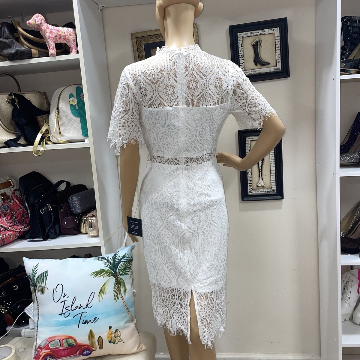 chinese dress ladies Illia Three-Quarter Balloon Sleeve Frill Bodice Dress White L