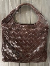 Sabrina Scala Vintage Brown Woven Leather Tote Hobo Handbag