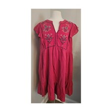 Sonoma Split Neck Embroidered Boho Dress Dark Pink 2X EUC