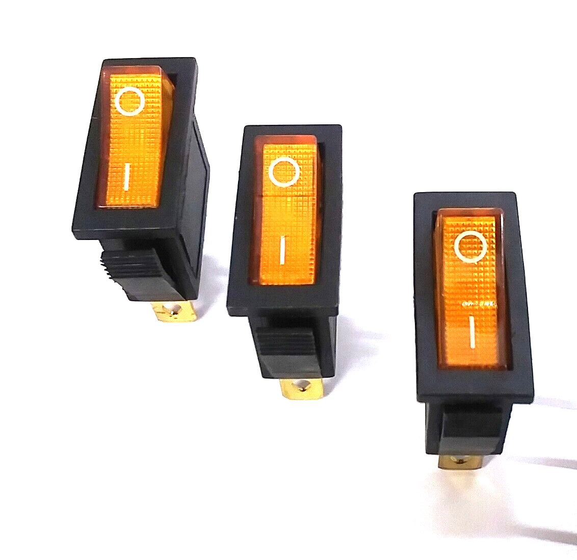 3 BBT 12 volt Bright Lighted Amber on/off Snap-In Rocker Switches