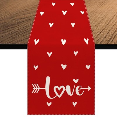 Red Love Heart Arrow Valentine's Day Table Runner Seasonal Anniversary Kitche...