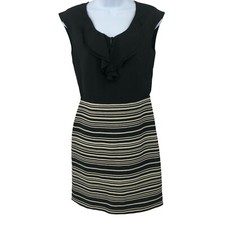 Loft Dress Womens Size 2 Mixed Media Striped Ruffle Bodice Career Sleeveless
