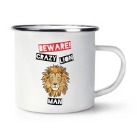 Beware VerrüCkte LöWe Mann Retro Emaille Becher Tasse - Lustig Tiere Camping