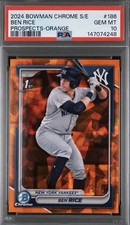 2024 Bowman 1st Chrome ORANGE SAPPHIRE REFRACTOR /25 Ben Rice Yankees PSA 10 SSP