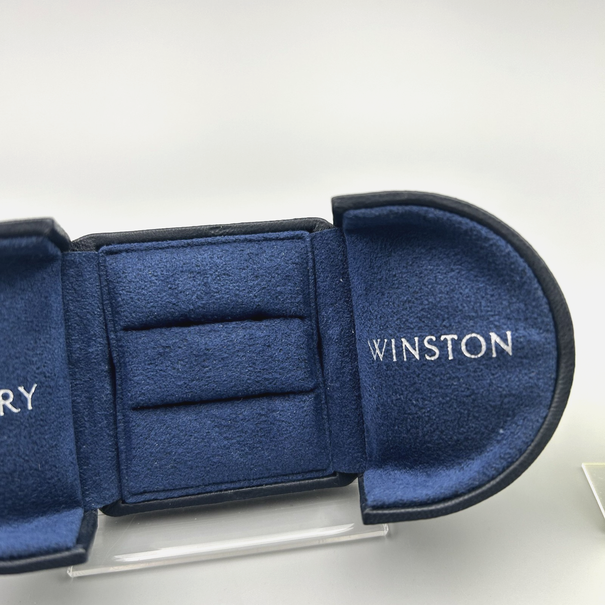Harry Winston Double Ring Box Pair Case Navy Blue Presentation