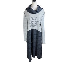 Bodil M Boucle Knit Fair Isle Long Sleeve Cowl Neck Midi Tiered Sweater Dress
