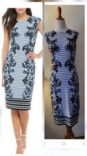 Vince Camuto Women White Blue Floral Casual Sleeveless Cocktail Dress 6