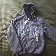 Gap Men's Blue Full Zip Fleece Hoodie Cotton Blend Logo Pockets L Regular