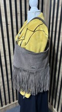 Osprey London fringe boho shiny glittery brown gold shoulder bag suede leather