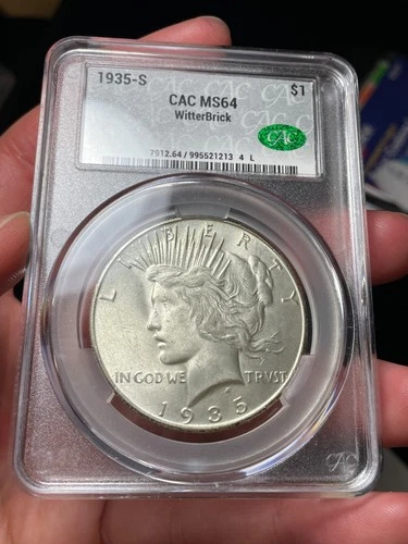 1935-S CACG MS64 Peace Silver Dollar Better Date , Witterbrick Signature Holder