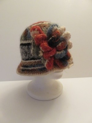Handmade Italian Crochet Granny Bucket Hat Multicolor Retro Floral Flower Wool