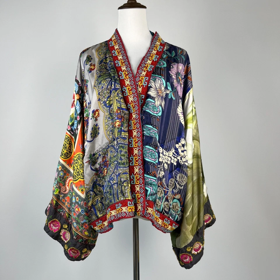 $650 NWOT Johnny Was Reversible Embroidered Silk Kimono Jacket Multi Size M - Image 4 of 4