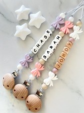 Personalised Dummy Clip Bow | Soother Holder | Pacifier Chain