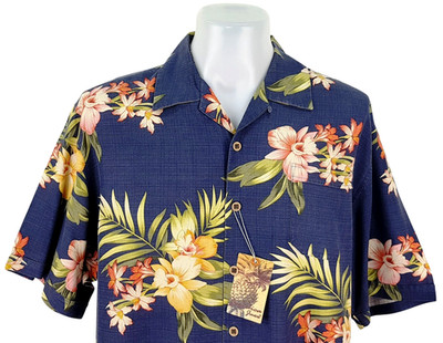 JAMAICA JAXX Herren 100% Seide blau S/S LUXUS HAWAII HEMD - L - 50'' - UVP 79£