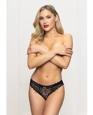 Seven ’til Midnight Lace Panty Heart Cut Out Back & Pearl Chain - Black