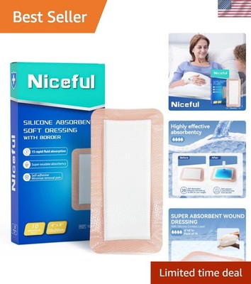 Silicone Super Absorbent Wound Dressing - 4''×8'' Large Absorbant Bandages with...