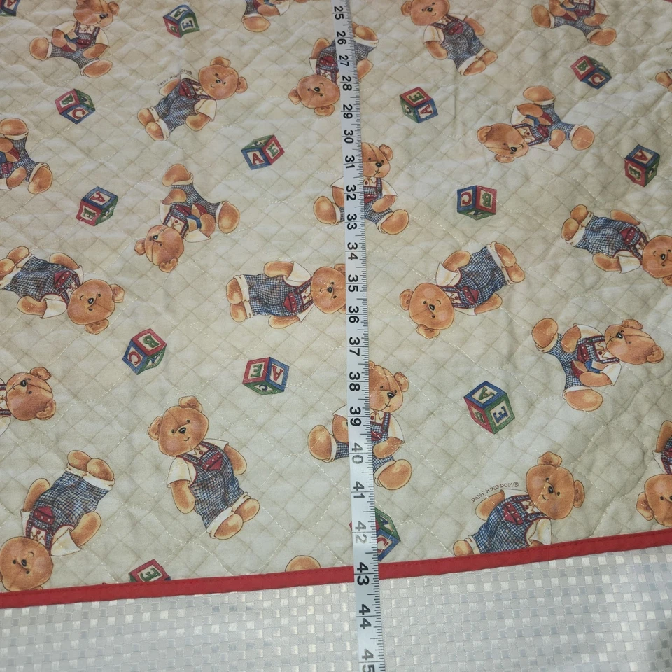 Vintage Baby Boys Thin Quilt Blanket Featuring Teddy Bear And Toys - Image 4 of 4