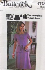 VTG 70s Butterick 4773 SEW GO Misses 12 2pc T-SHIRT DRESS Skirt Top Knit Pattern