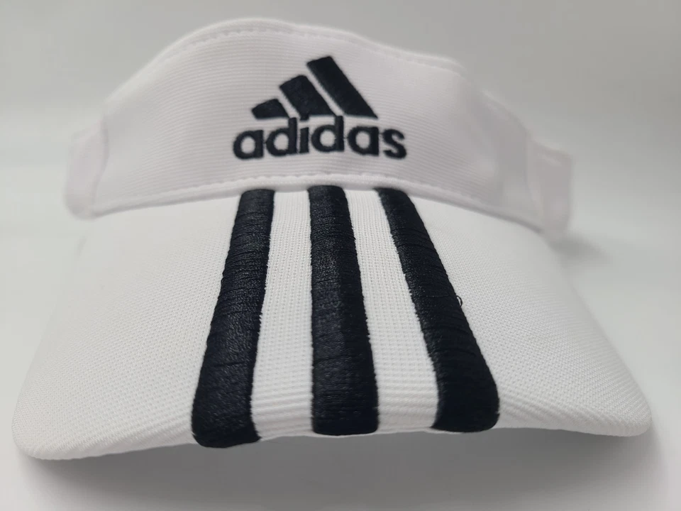 Adidas Sol Golf Visera Ajustable Gorra Poliéster Rayas Hombres Mujeres Blanco Negro Foto 2 de 4