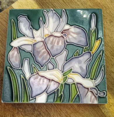 Floral Purple Iris Orchid Flower Ceramic Tile Self Easel Back or Wall Mount 4''L