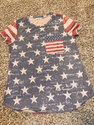 12PM By Mon Ami Flag Theme Tee Shirt Size L Little Pocket  Summer 4th Of July