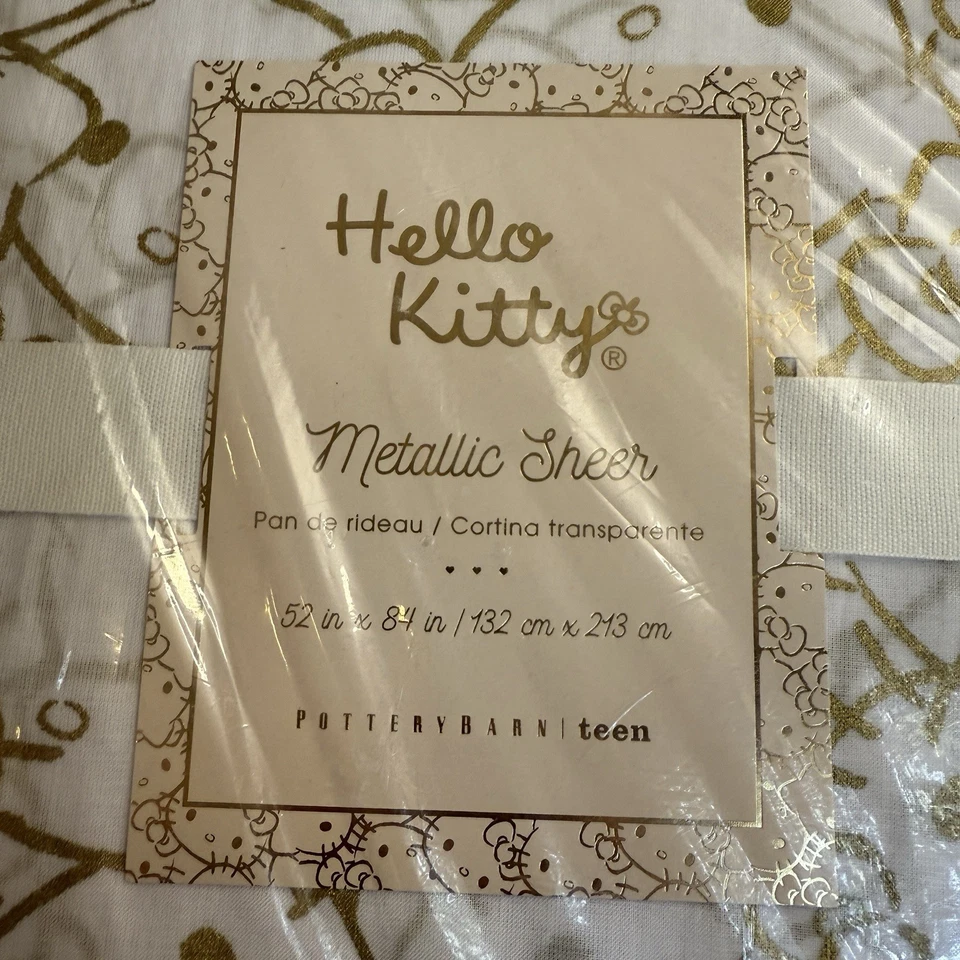 POTTERY BARN HELLO KITTY METALLIC GOLD TIE-TOP SHEER CURTAIN 52 x 84" (1) PANEL - Image 3 of 4