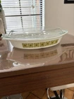 Vintage Pyrex Verde Green Square Flowers Divided Casserole Dish 1 1/2 QT