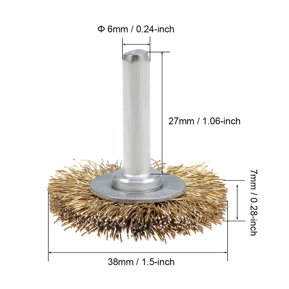 Banco de cepillo de rueda de alambre de 1-1/2" enchapado en cobre acero prensado vástago de 1/4" 10 piezas Foto 2 de 4