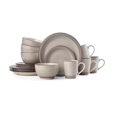 Sadie 16-Piece Cream Dinnerware Set, Service for 4, Durable Stoneware Plates and