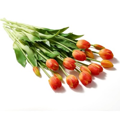 Artificial Tulips 15Pcs Real Touch Latex 15.8in Orange - Wedding Party Home