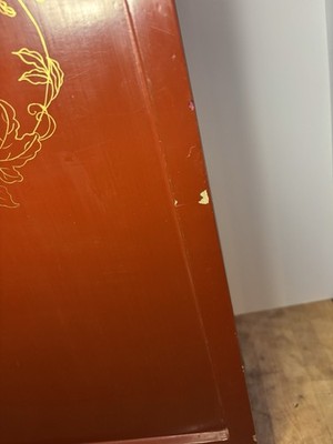 Vintage Asian Red Lacquer Small Display Cabinet With Hidden