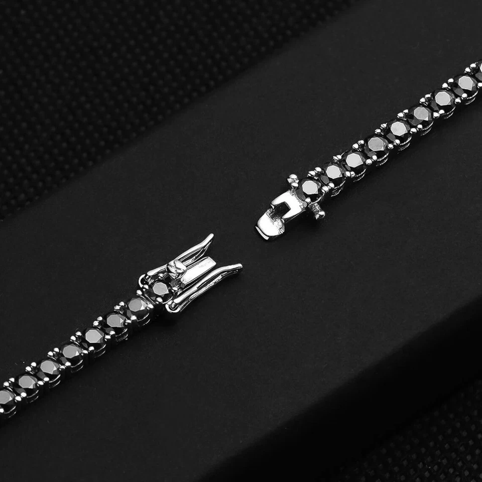 Black Moissanite Tennis Bracelet Platinum Plated Sterling Silver - Image 4 of 4