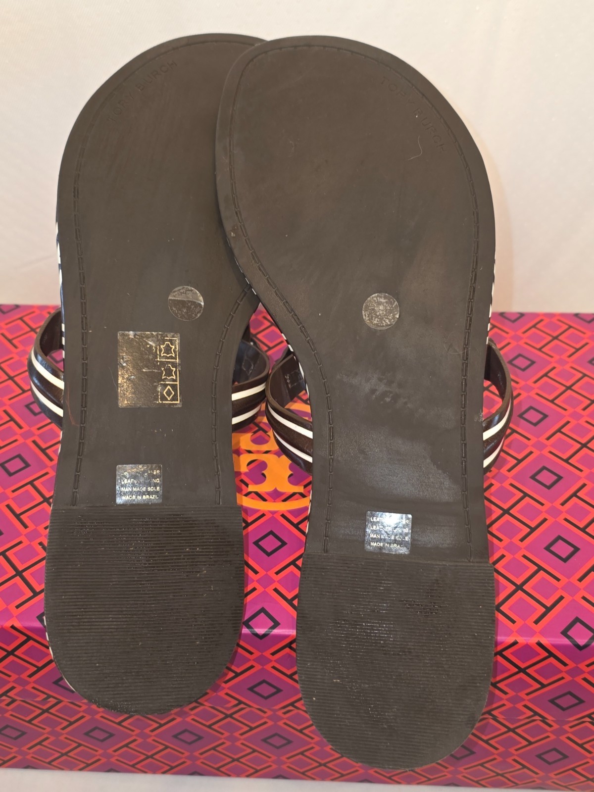 NIB Size 7.5 - {Tory Burch} Women's Metal Miller Sandals New Ivory/ Dark Brown thumbnail 5