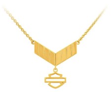 Harley-Davidson Womens Insignia Open Bar Shield Sterling Necklace, Gold Plated