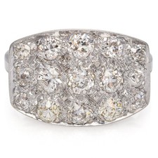 Art Deco White Gold 1.30tcw Old Euro Diamond Cluster Ring