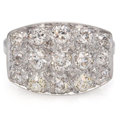 Art Deco White Gold 1.30tcw Old Euro Diamond Cluster Ring