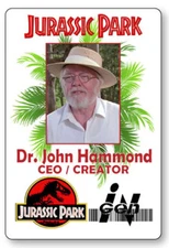DR JOHN HAMMOND JURASSIC PARK NAME BADGE PROP HALLOWEEN COSPLAY PIN BACK