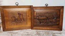 Vintage 2 Folk Art carved wooden plaque wall hangers. RARE GREAT CONDITION