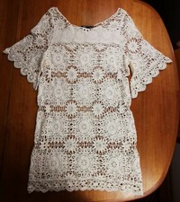 SPORTSGIRL Sz XS Lace Sheer Boho Hippy Mini Dress Bar Sleeves