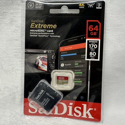 SanDisk Extreme 64GB UHS Speed Class 3, V30, A2 MicroSDXC Memory Card...